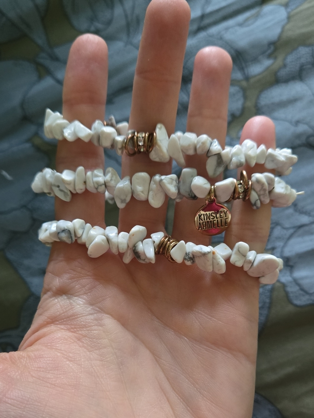 Kinsley Armelle White Howlite Chip Stretch Bracelet Trio with Gold Accents